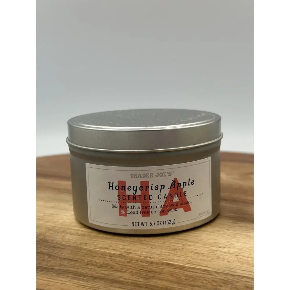 Trader Joe's Honeycrisp Apple Candle Scented Tin 5.7oz HA Scent 20 hrs Burn Time